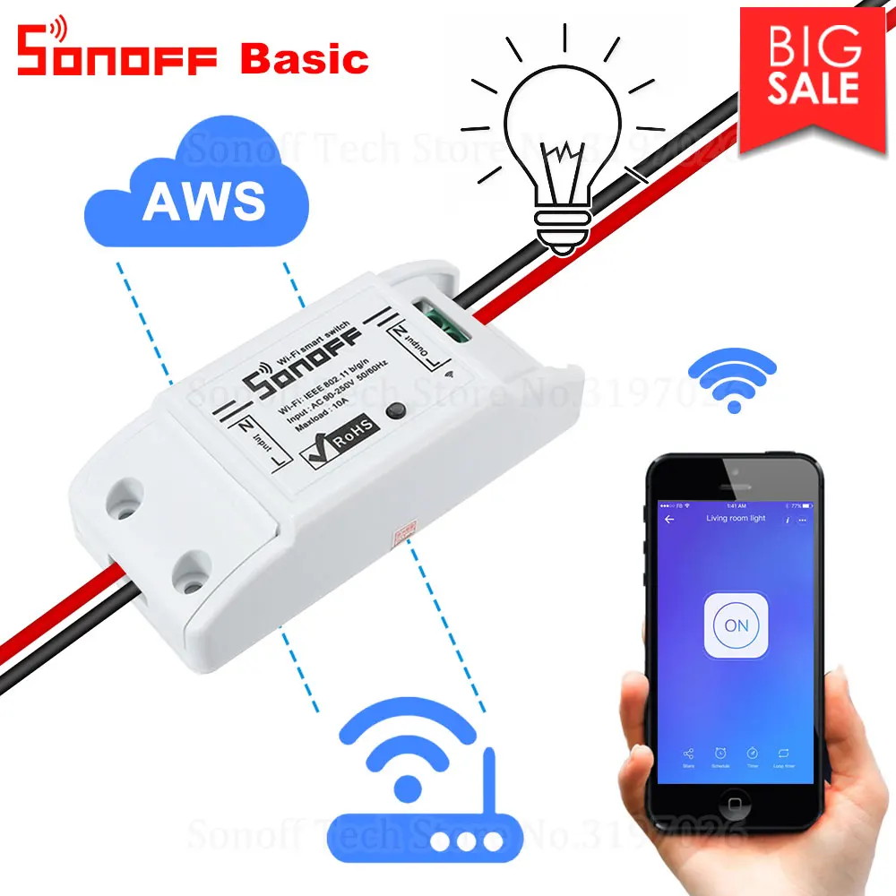 

Itead Sonoff Basic R2 Wifi DIY Smart Wireless Remote Switch Domotica Light Controller Module Work with Alexa Google Home eWeLink