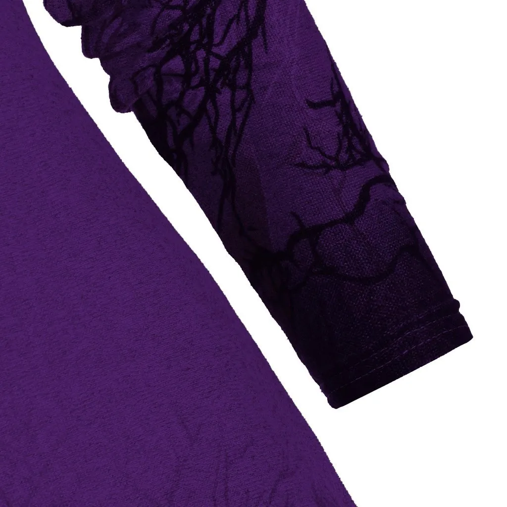 Women's Irregular Hoodies Sweatshirt Halloween Tree Print Convertible Collar Asymmetrical Knitwear Cloak Pullovers Tops Gothic
