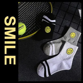 

Men's and Women's Socks Street Fashion Middle Tube Smiling Face Stripe Air Permeability And Sweat Absorption Sports Socks