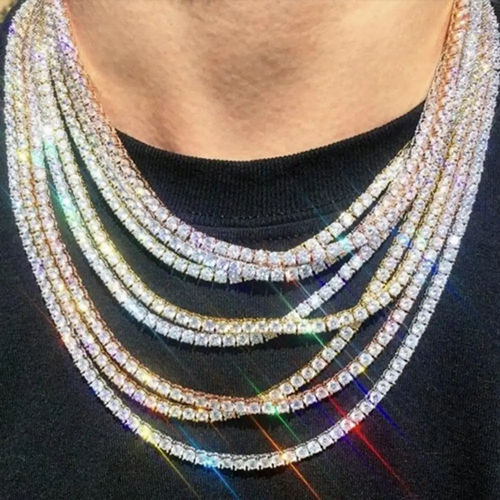 

Men Hip Hop Multilayer Tennis Chain Rhinestone Inlaid Necklace Jewelry Gift