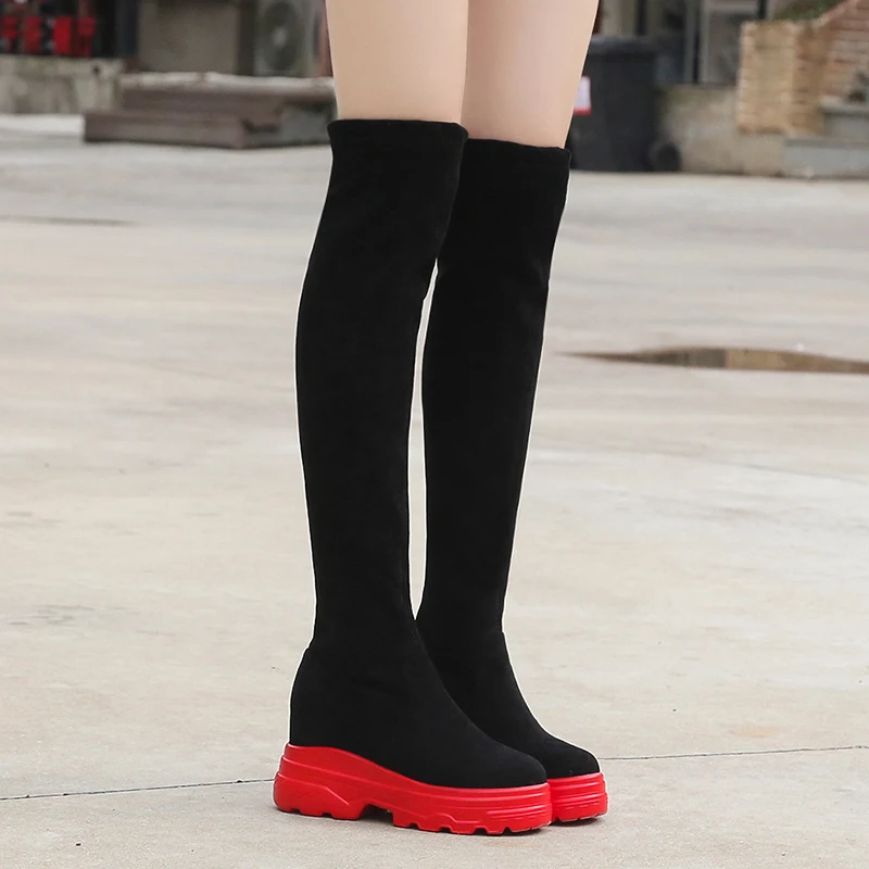 Lucyever/узкие высокие сапоги на скрытом каблуке женская обувь массивной платформе