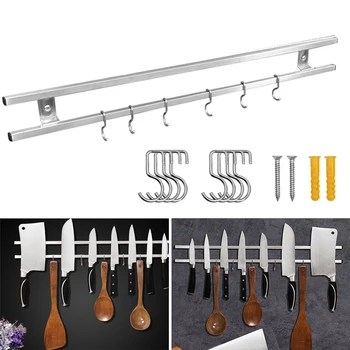 

Wall Mounted Double Bar Magnetic Knife Holder Kitchen Home Utensil Tools Hanging Rack Set 304 stainless steel magnetic knife