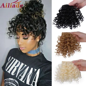 

AILIADE Afro Puff Kinky Curly High temperature Synthetic Short Bangs Hair Extension Afro Clip in for Women Hairpieces