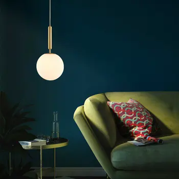 

Minimalist Modern LED Pendant Light with Round Glass Lampshade for Bedroom Dining Living Room Restaurant Counter Nordic Decor AC