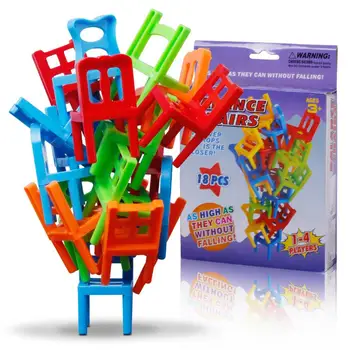 

Kuulee 18Pcs/Lot Chair Shape Blocks Mini Plastic Balance Stacking Chairs Block Toy Kids Desk Play Game Toys