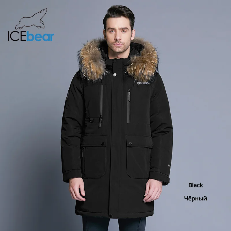 ICEbear, новинка, зимний мужской пуховик, высокое качество, съемный капюшон, мужские куртки, толстый теплый меховой воротник, одежда MWY18963D - Цвет: M902 черный