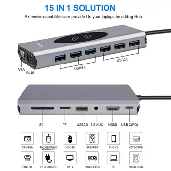 

New USB Expander Phone PD FAST CHARGE Computers Wireless Charging VGA 4K HDMI Computeradapter Laptop Adapter Hub USB HUB