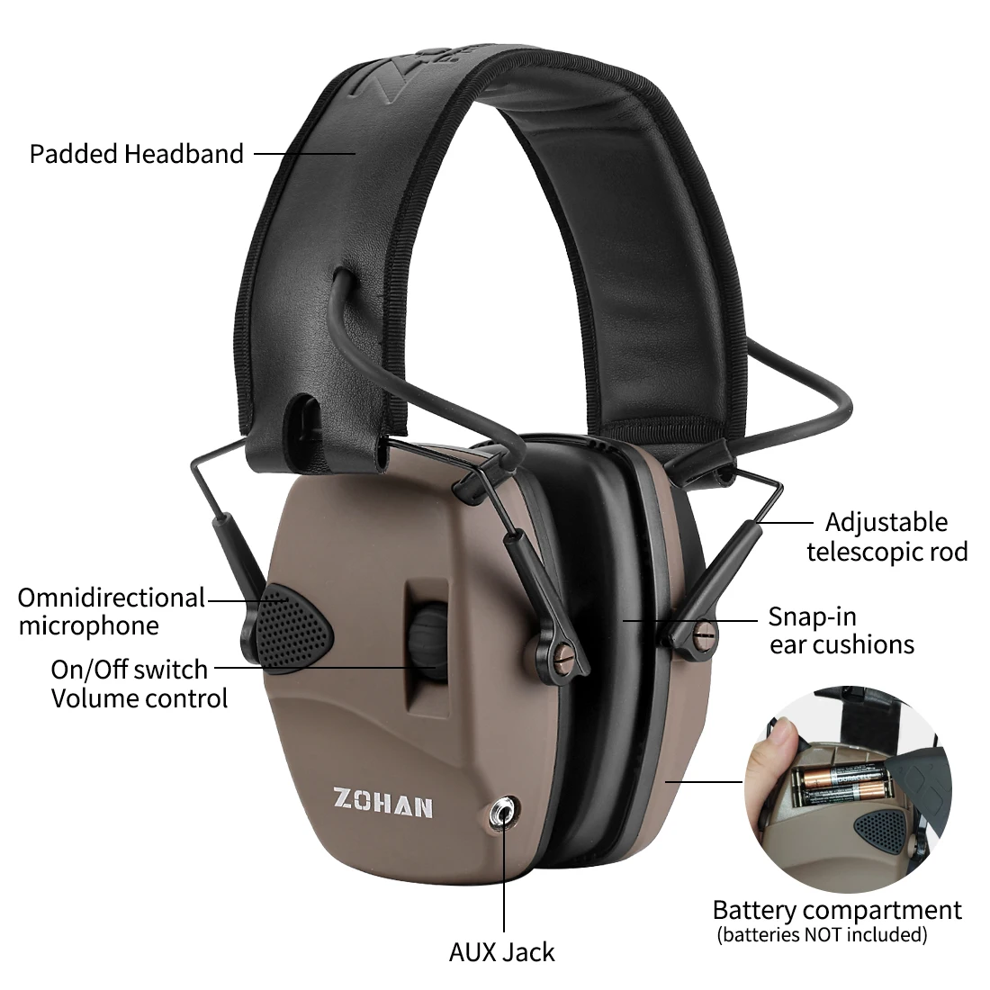 ZOHAN electronic hearing protection shooting Earmuffs Ear Protection Hunting protective Anti-noise headphone for women ear muff