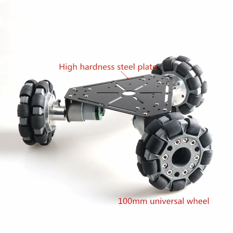

HOT 100mm Universal Wheel Car Chassis 12V37 with Code Wheel Motor Triangle High Hardness Steel Panel