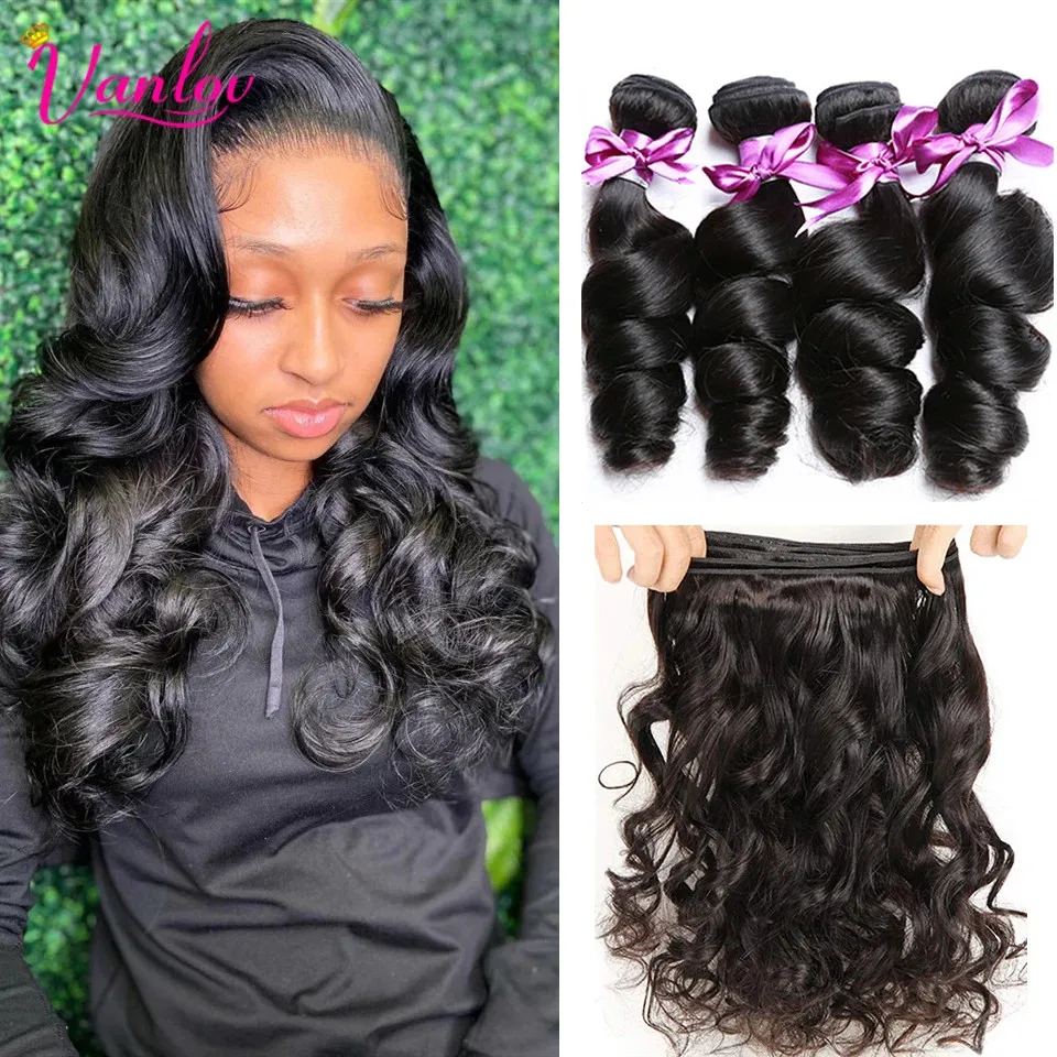 Extensiones de pelo ondulado brasileño, ondas sueltas, extensiones de cabello humano 3/4 unids/lote, Remy, negro Natural y negro azabache, 100 g/unid