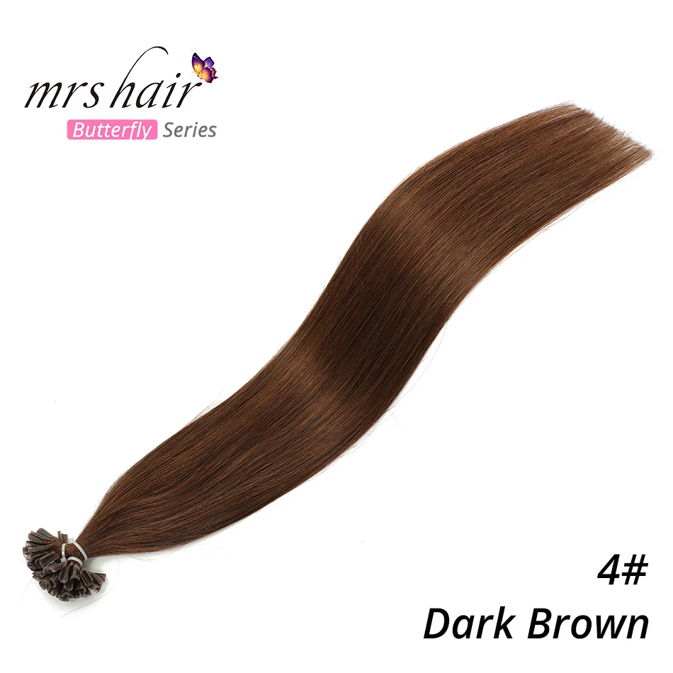 MRS HAIR 0,5 г/шт., 12 дюймов, накладные волосы, прямые, машинные, сделанные волосы Remy Nail, кератиновые, Предварительно Связанные человеческие волосы, 50 шт - Цвет: #4