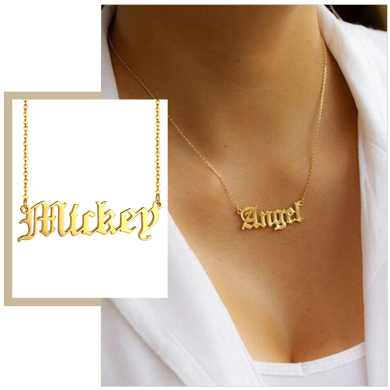 

Customized OLD ENGLISH Name Necklaces for Women Gold Color Stainless Steel Chokers Personalize Stylish Gift