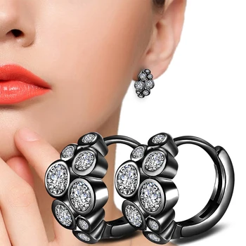 

Women's Luxury Shiny Flower Crystal Hoop Earrings Black/White Small Huggies Charming Piercing Earring Jewelry For Lady Girls