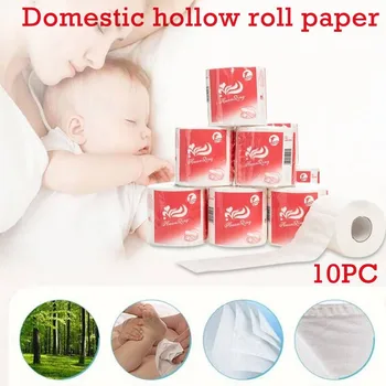 

Toilet Paper Towels 3 Layers 10 Packs Hollow Roll Paper Towels Household Toilet Paper Bathroom Accessories #Zer