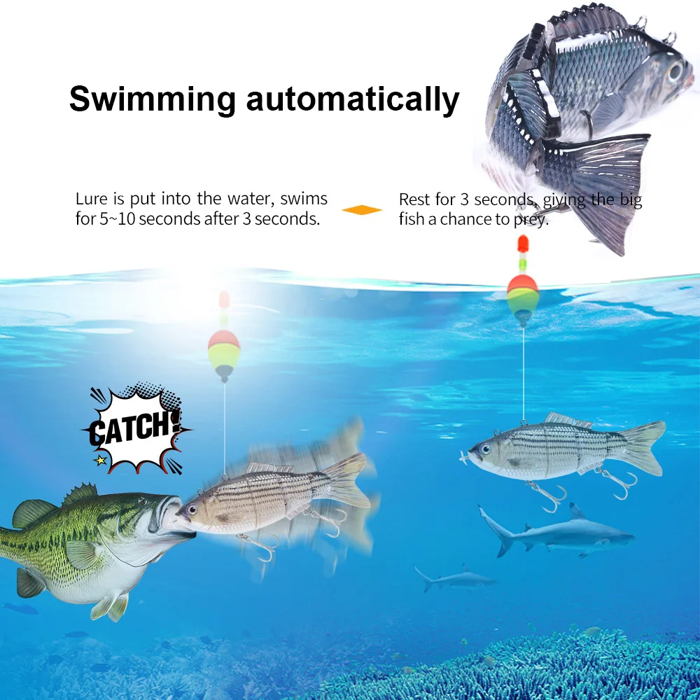 Robotic Fishing Lure USB Electric LED Swimbait 4 Segments Jointed Swimming Wobblers Rechargeable Auto Crankbait Pike Bait Hook