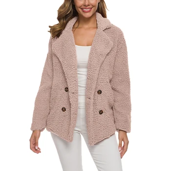 

Lapel double row button loose fleece warm winter Autumn Winter Women's Warm Clothing Female Jacket Plush Coat Jacket