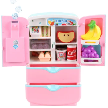 

12Pcs Kids Double Door Role Play Fridge Toy Touch Sensitive Magic Refrigerator Educational Home Appliance Toy - Pink