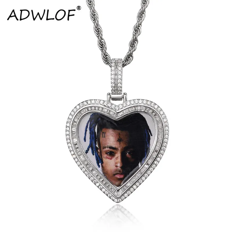 

Custom Made Photo Heart Medallions Pendant Iced Out 2 Row Cubic Zircon Gold Sliver Plated Personalized Necklace Hip Hop Jewelry