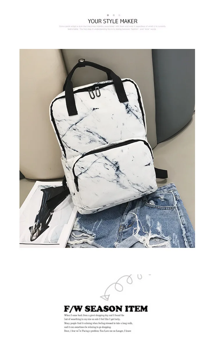 Рюкзак для женщин простой Ins холст Противоугонная двойная сумка через плечо мраморная текстура печатные модные повседневные Рюкзаки
