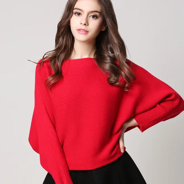 26 Colors Autumn Outstreet High Stretch Knitwear Wide Collar Pullover Knits Women Knitted Long Batwing Sleeves Loose Sweater 3