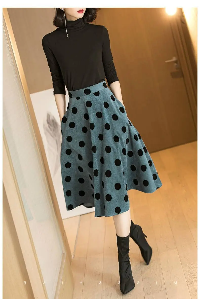 Jupe Femme Falda Mujer saia зимняя зеленая юбка в черный горошек Faldas Mujer Moda женские юбки