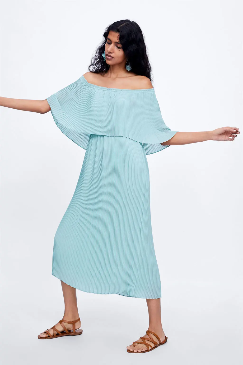 

WOMEN'S Dress Europe And America Wind-Style off-Shoulder Cloak Pleated Dress Immortal Skirt 2019 Summer New Style