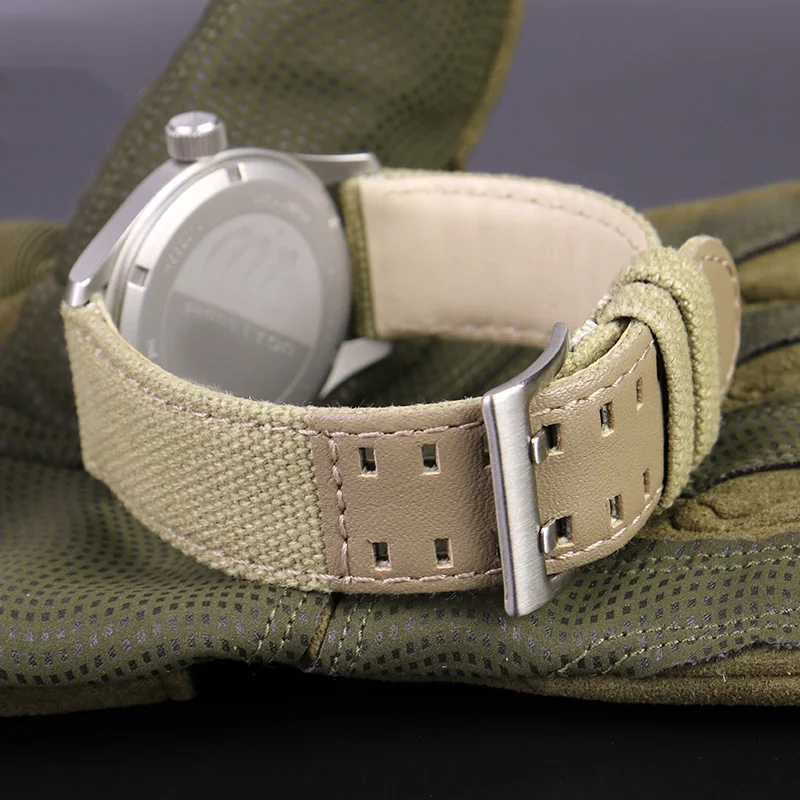 Canvas Leather Bottom Watch Band, 20mm/22mm Buckle, for Hamilton and Seiko Watches