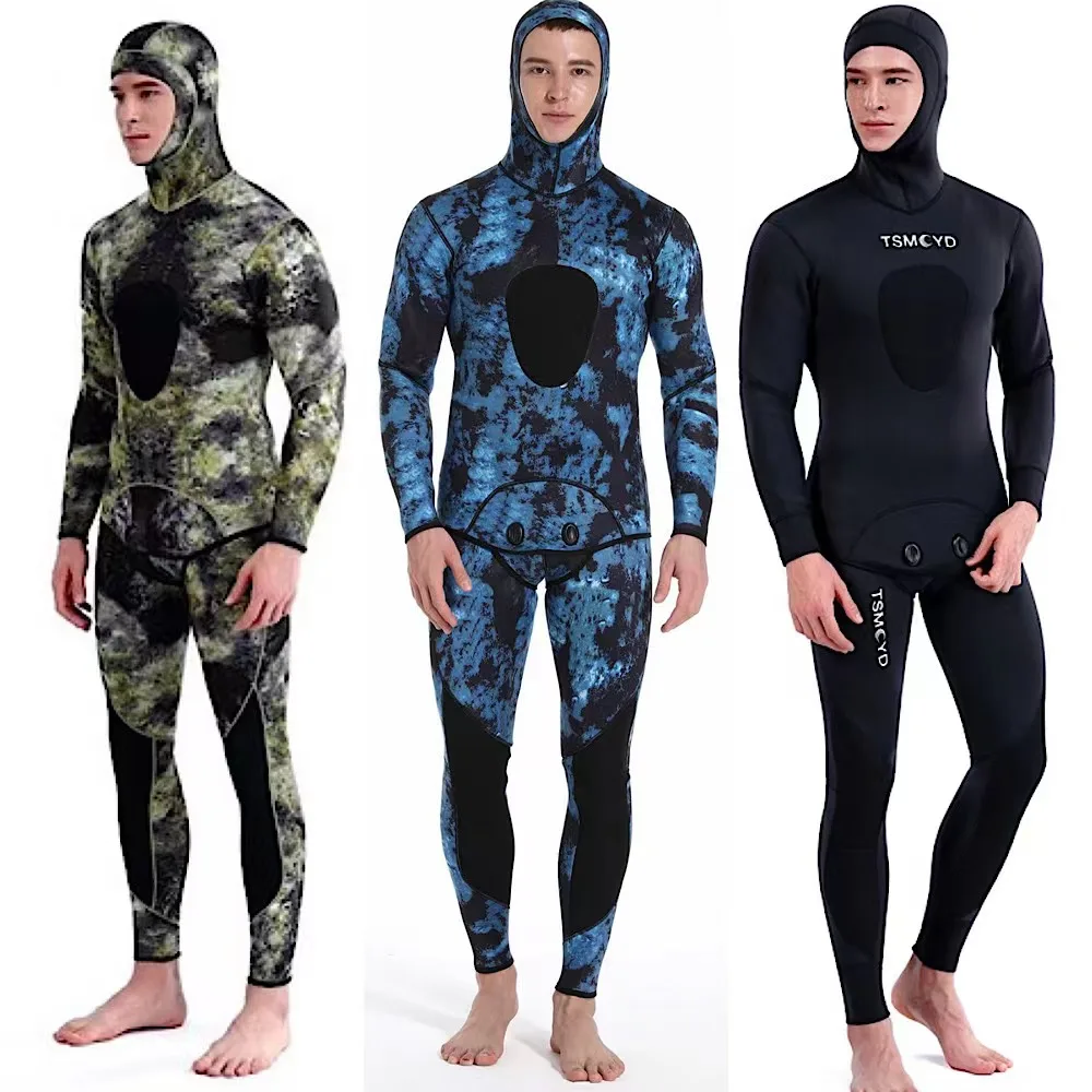Muta Mimetico 3mm In Neoprene Per Apnea E Pesca Subacquea - 2 Pezzi (giacca Con Cappuccio E Salopette) - Taglie M-3XL - 2
