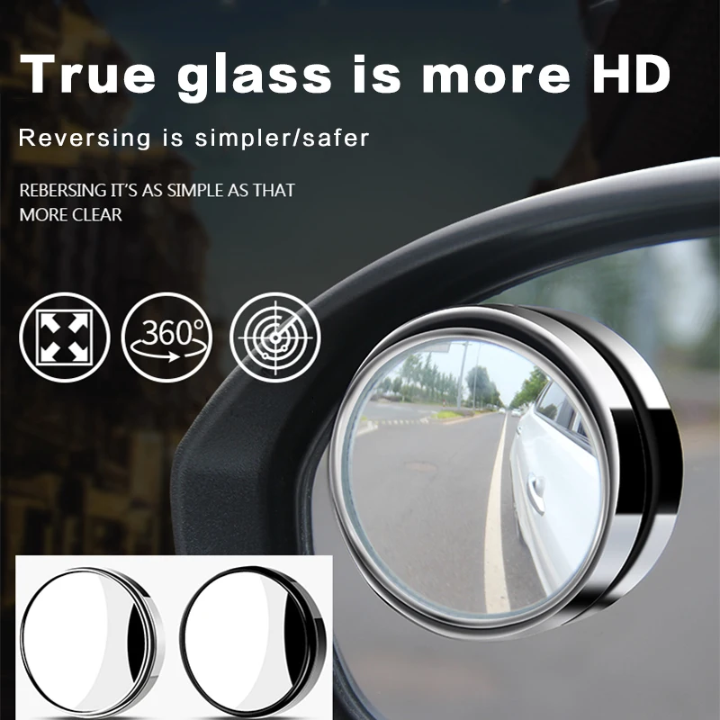 

360 Rotary Push Car Rear View Small Round Mirror Car with Large Vision Reverse Assist Blind Spot Mirror 2 Pack