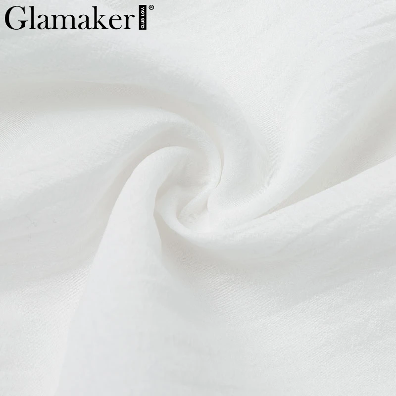 Glamaker Sexy transparent ruffle short dress Women long lantern sleeve A-line Organza white dress Button party autumn vestidos