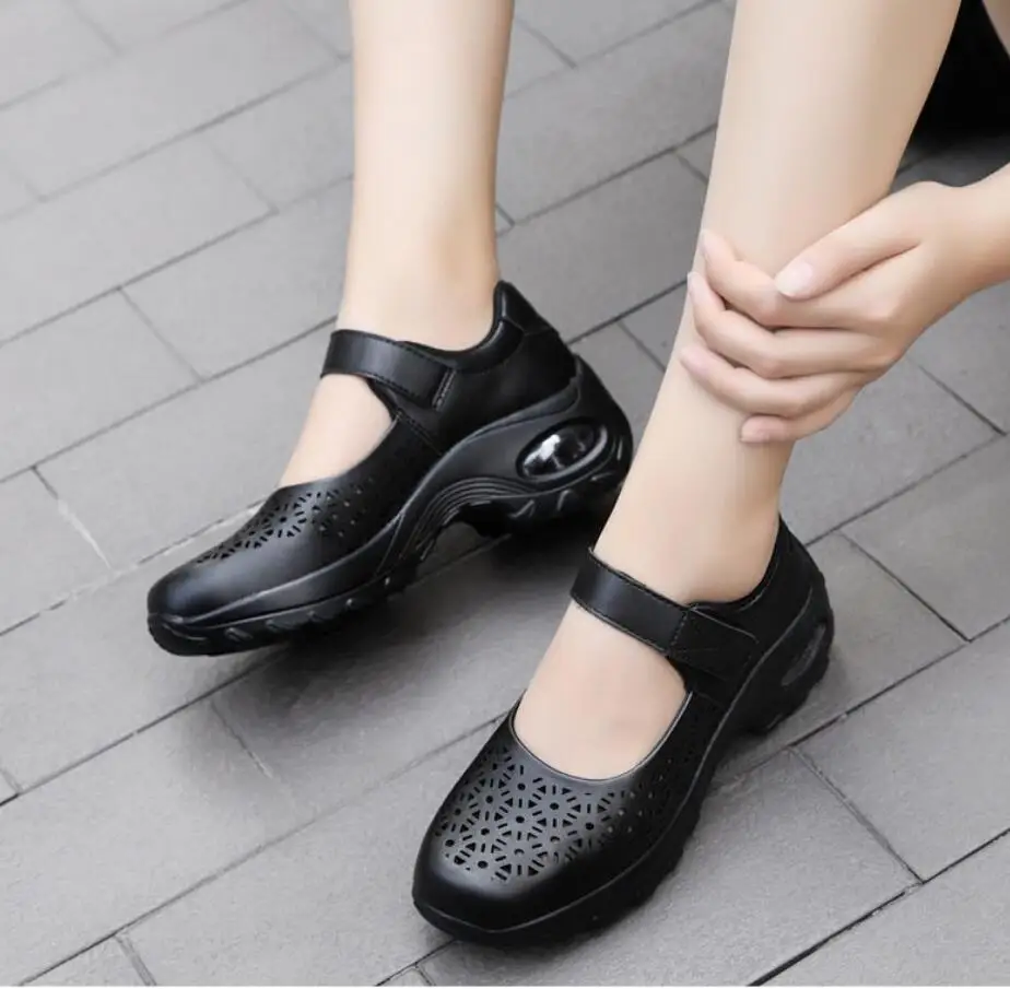 Summer Women's Shoes Made of Genuine leather Women's sandals Slip-on Flat shoes women Damping Non-slip Flat Black White shoes