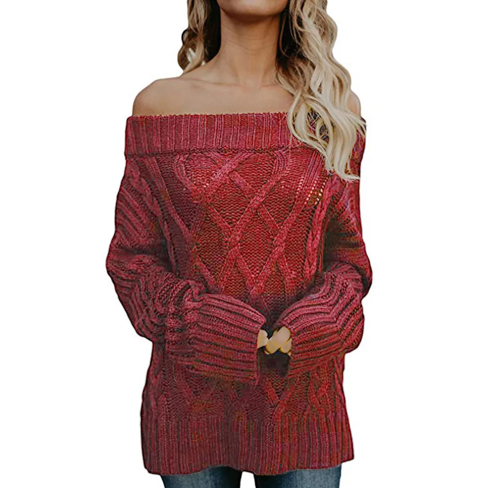  Off Shoulder Loose Slash Neck Sweater Pullover Blouse
