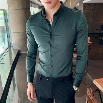 

2020 men's anti-wrinkle shirt men's long-sleeved high-quality business work shirt men's casual slim embroidery men's shirt