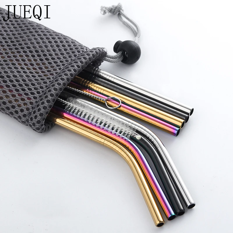 

Reusable Metal Drinking Straws 304 Stainless Steel Sturdy Bent Straight Drinks Straw with Cleaning Brush Bar Party Accessory