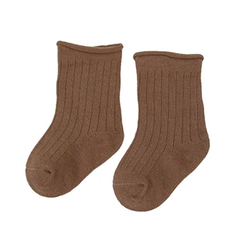 

Infant Newborn Baby Little Girls Boys Mid Tube Socks Spring Autumn Solid Color Loose Mouth Curling Edge Warm Baby Cotton Socks