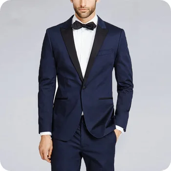 

Navy Blue Coat Pants Suits Mens Wedding Terno Masculino Slim Fit Costume Homme Man Blazers Traje Hombre Groom Tuxedo 2Piece