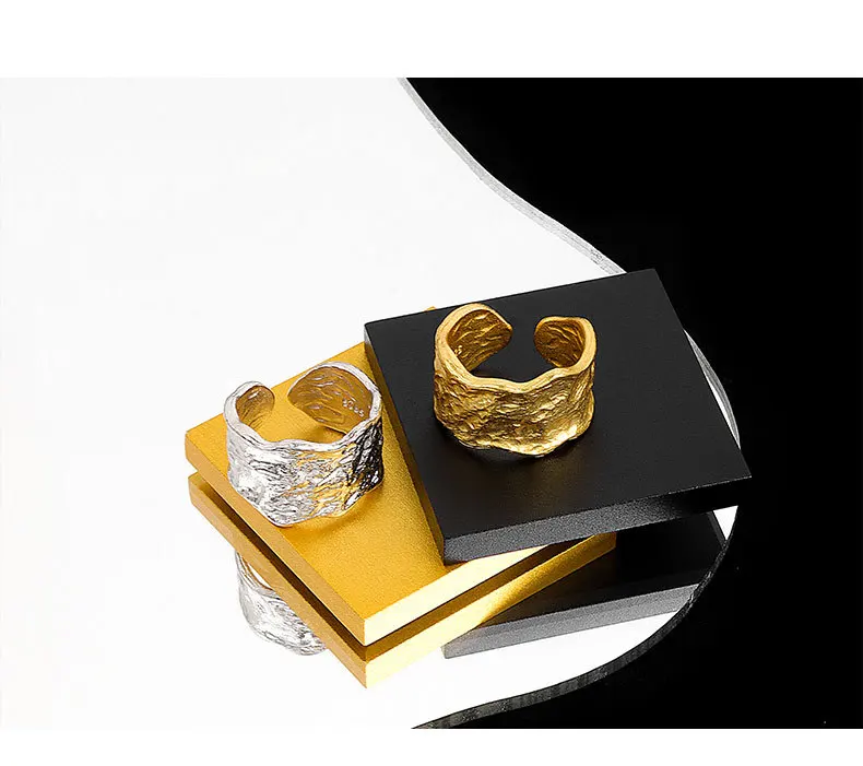 Irregulärer Metallring Silber Konkav Breiter Bandring Unisex_voghion.com
