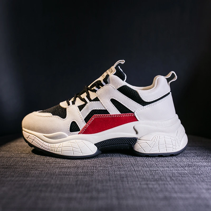 

2020 Women Chunky Sneakers INS Fashion Mixed Colors Lace Up Casual Shoes Tennis Female Breathable Trainers Vulcanized Shoes