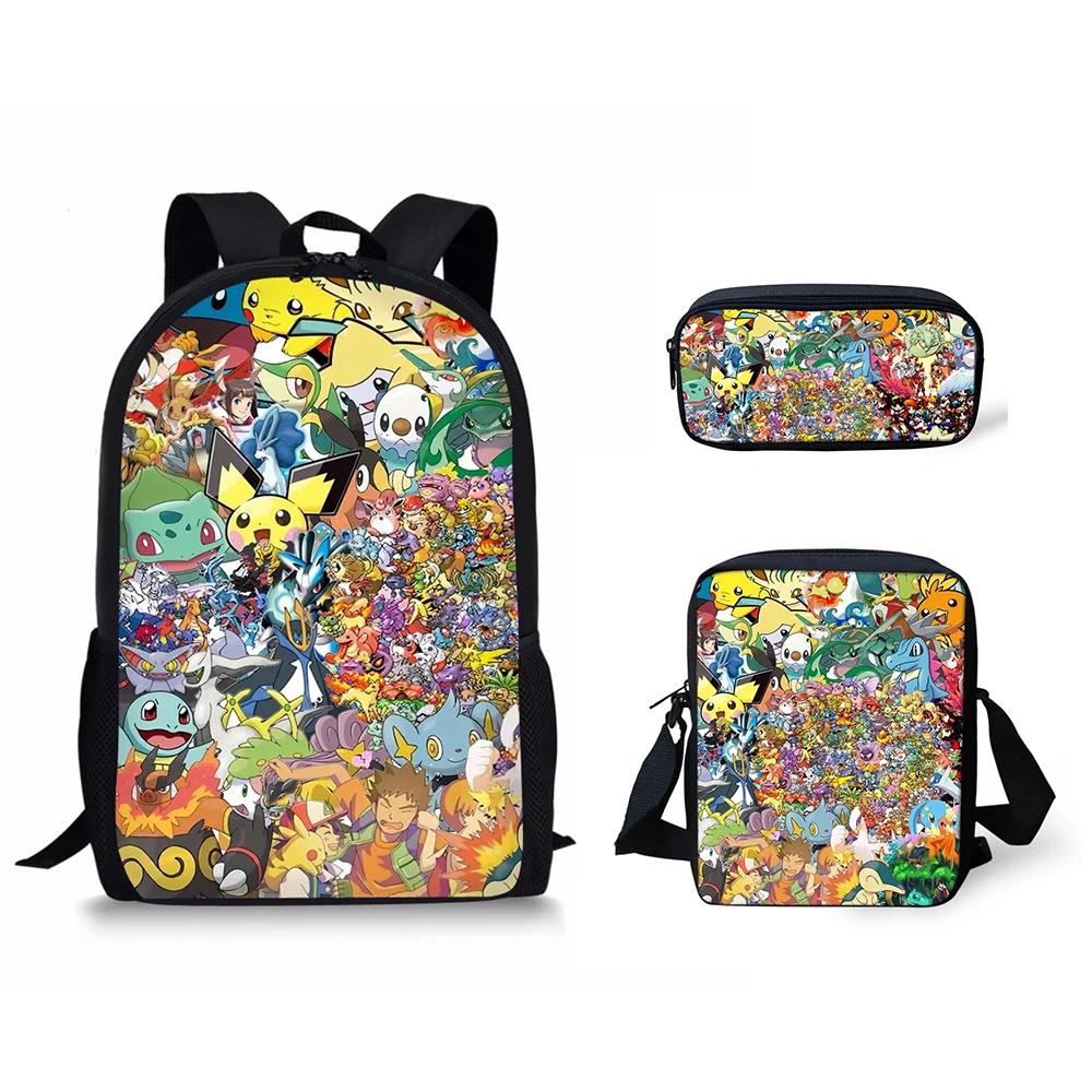 HaoYun 3PCs/Set Children's Backpack Pokemon Anime Prints Pattern School Bags Set Kawaii Pikachu Design Tennagers Book Bags Set