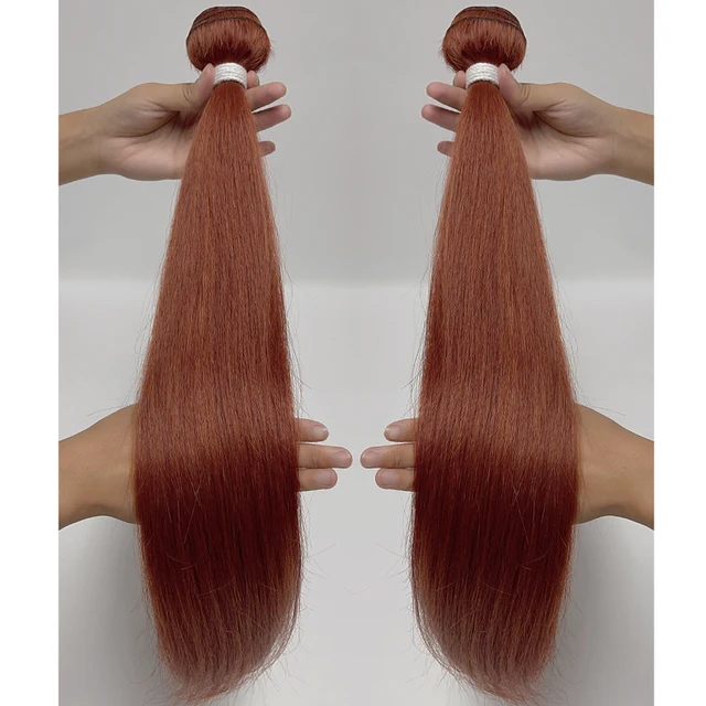 Bone Straight Hair Bundles Extensions Ombre Hair Bundles 28-36Inch Super Long Hair Synthetic Straight Hair Full to End Trendy Orange Brown