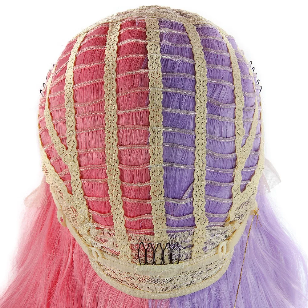 Розовый фиолетовый парики термостойкие синтетические парики шнурка парик для косплея 24 ''длинные волнистые парик фронта шнурка