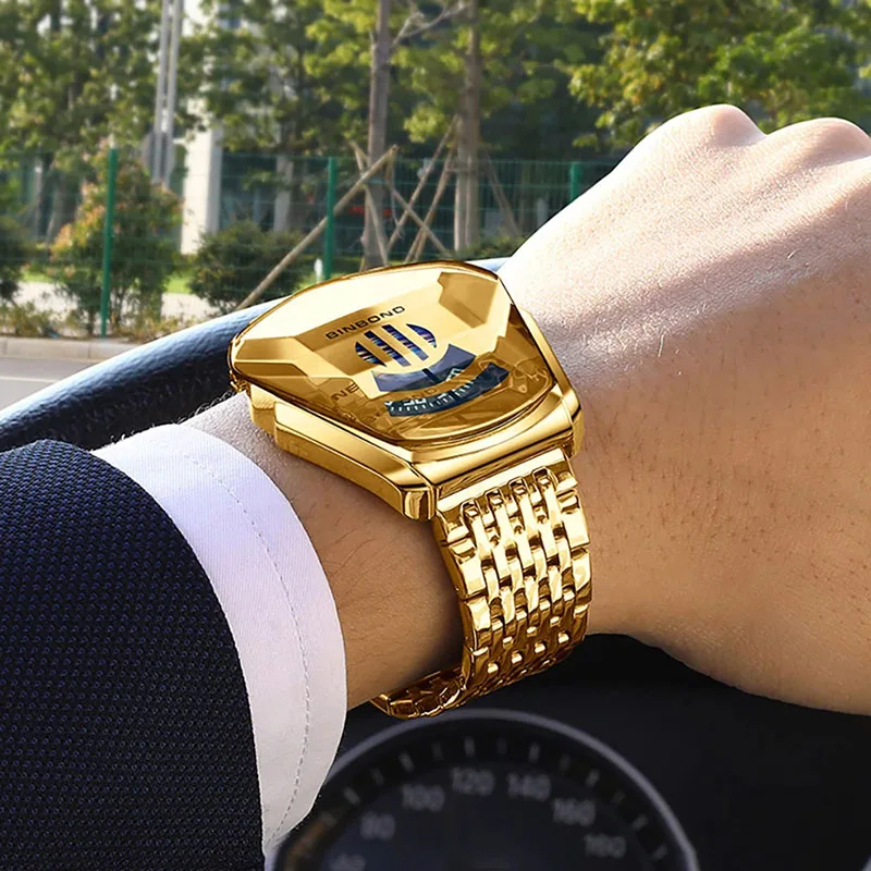 BINBOND Top Brand Luxury Military Quartz Man Watch Gold Wrist Watches Man Clock Casual Chronograph Sport Waterproof Wristwatch
