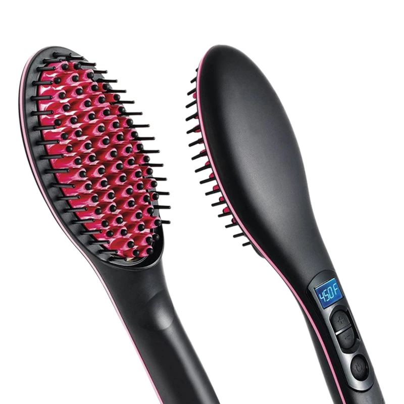 Портативный размер ручной волос прямая электрическая щетка профессиональный ЖК-дисплей быстрый выпрямитель для волос Расческа Us Plug