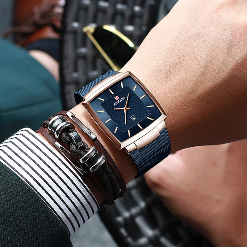 9 мм Ультра тонкие прямоугольные мужские часы из нержавеющей стали с сетчатым