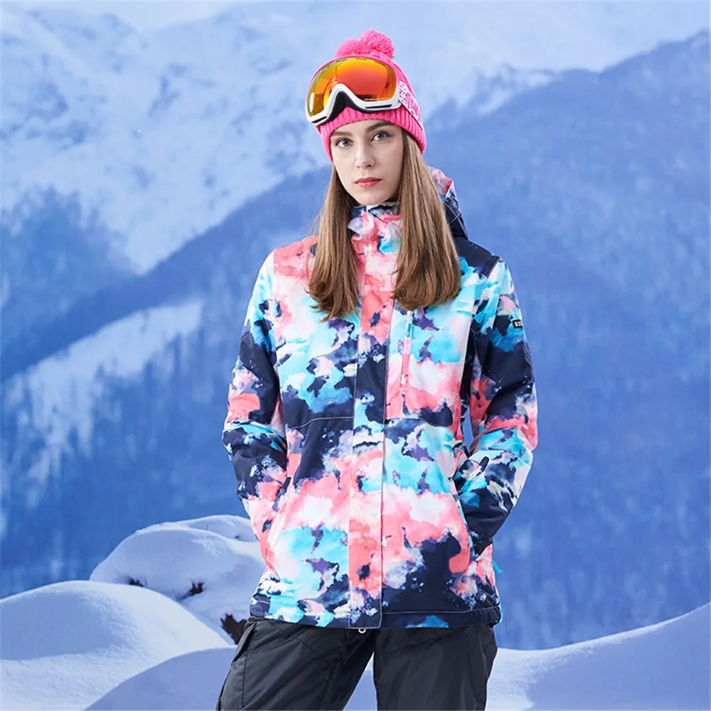 GSOU зимняя женская Сноубордическая куртка, красочная зимняя дышащая водонепроницаемая ветрозащитная спортивная одежда, теплое пальто