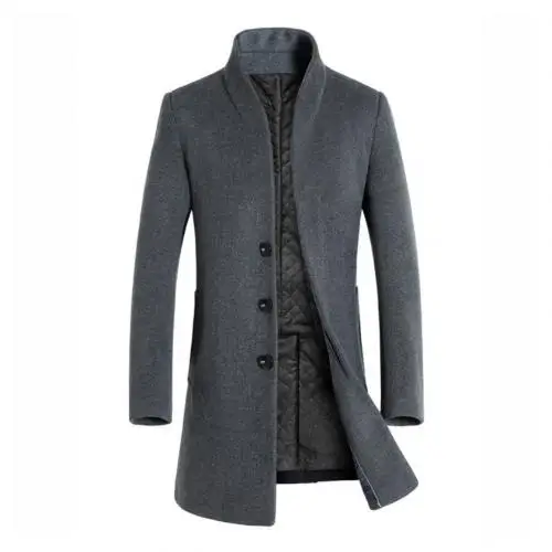 Grey Утолщенные мужские пальто, куртки, зимние теплые однотонные шерстяные тренчи, тонкое длинное пальто, верхняя одежда, мужские пальто и куртки - Цвет: Grey