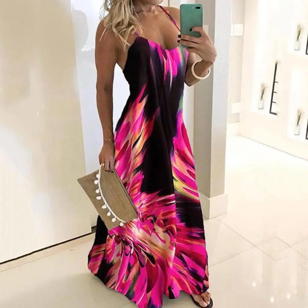 

Autumn Dress Long Dress Floral Print Maxi Dress Women's Fashion Sexy Spaghetti Strap Colorful Print Sleeveless Casual Summer