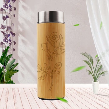 

1Pc Personlised Bamboo Tea Tumbler Mug with Strainer Infuser with Filter Coffee Travel Bottle Hot Cold Water Proof Gift Flower
