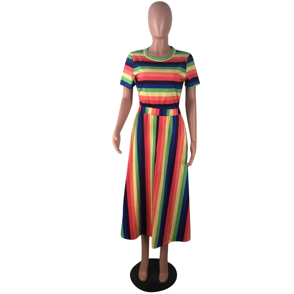 Летняя женская футболка с коротким рукавом с О-образным вырезом c бантом в полоску цветастой радуги для детей платье с принтом длинное платье для ночного клуба вечерние пикантное платье vestidos GLMN020