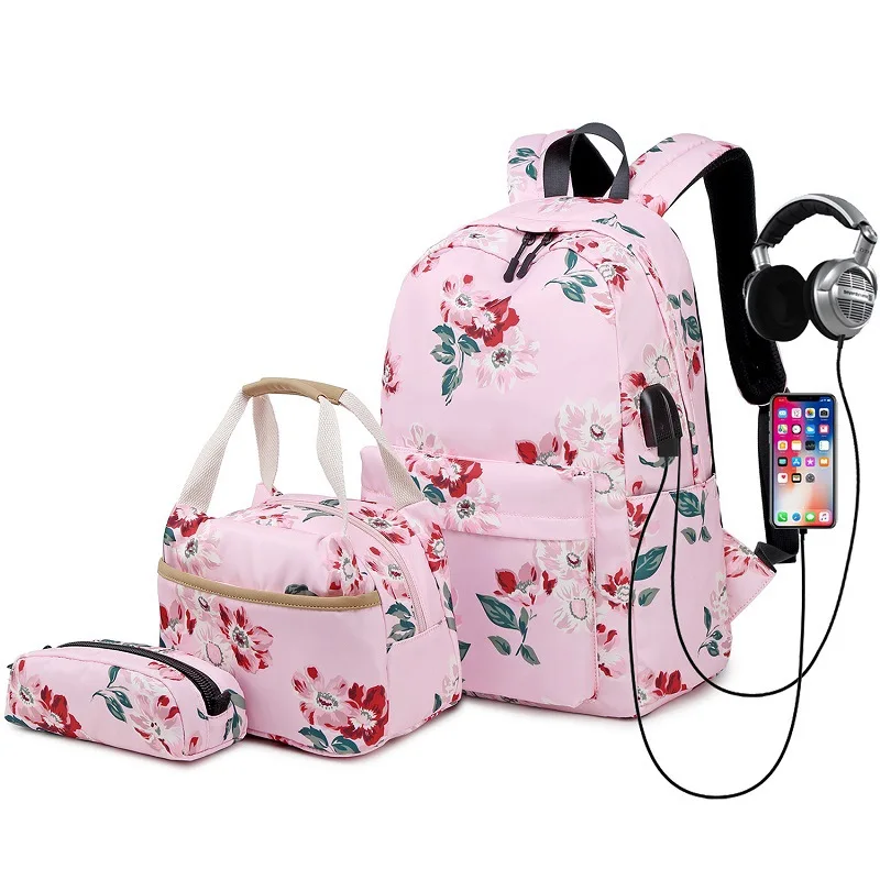 New School Backpack Set Waterproof Nylon Teen Girls Bookbags 15 inches Laptop Backpack Kids Lunch Tote Bag Clutch Purse 2